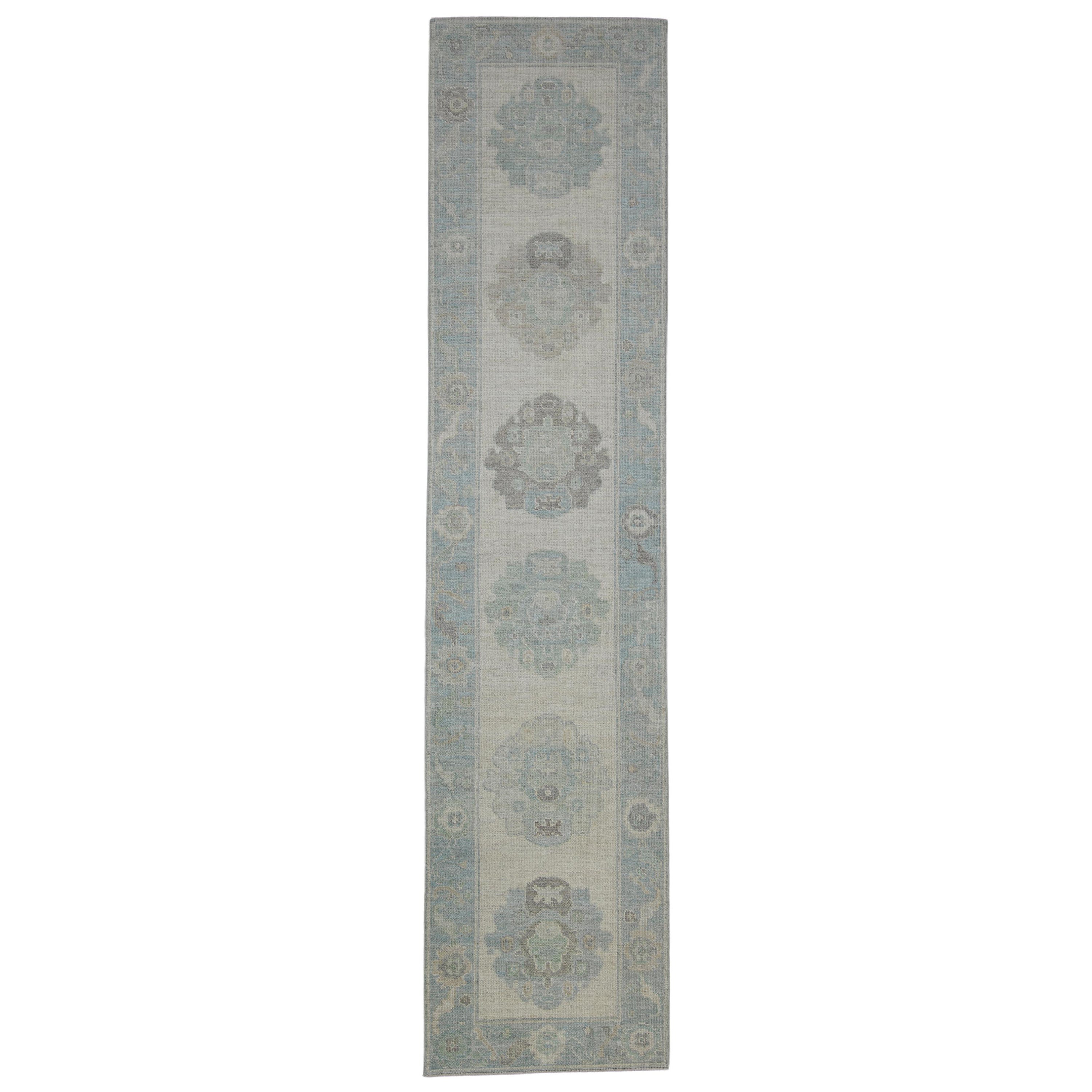 Turkish Oushak Rug Oriental Handmade 2'9" x 12'1" #11576 For Sale