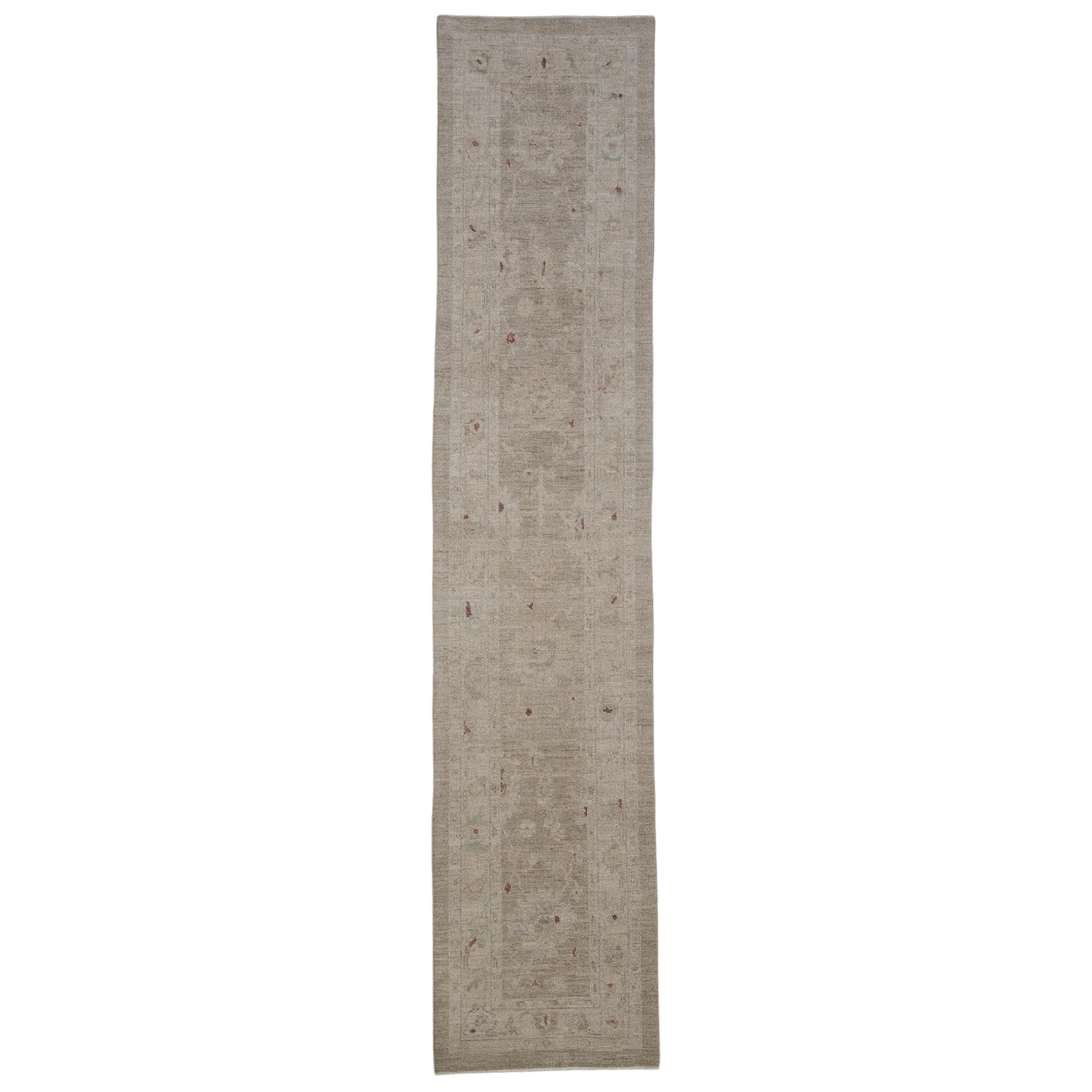 Tapis turc Oushak oriental fait à la main 2'8" x 12'6" n° 2276