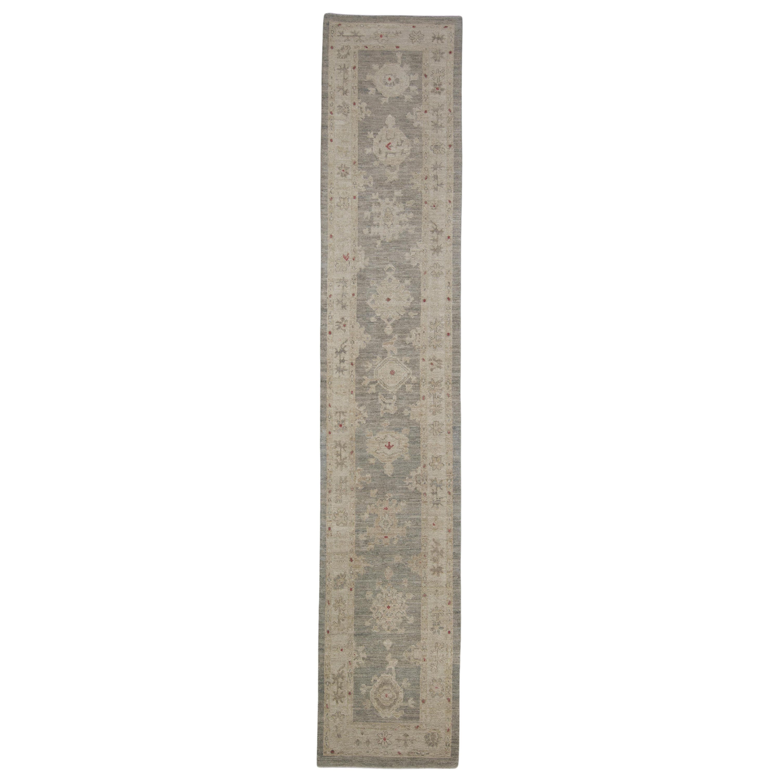 Türkischer Oushak-Teppich Orientalisch Handgefertigt 2'8" x 14' #2256