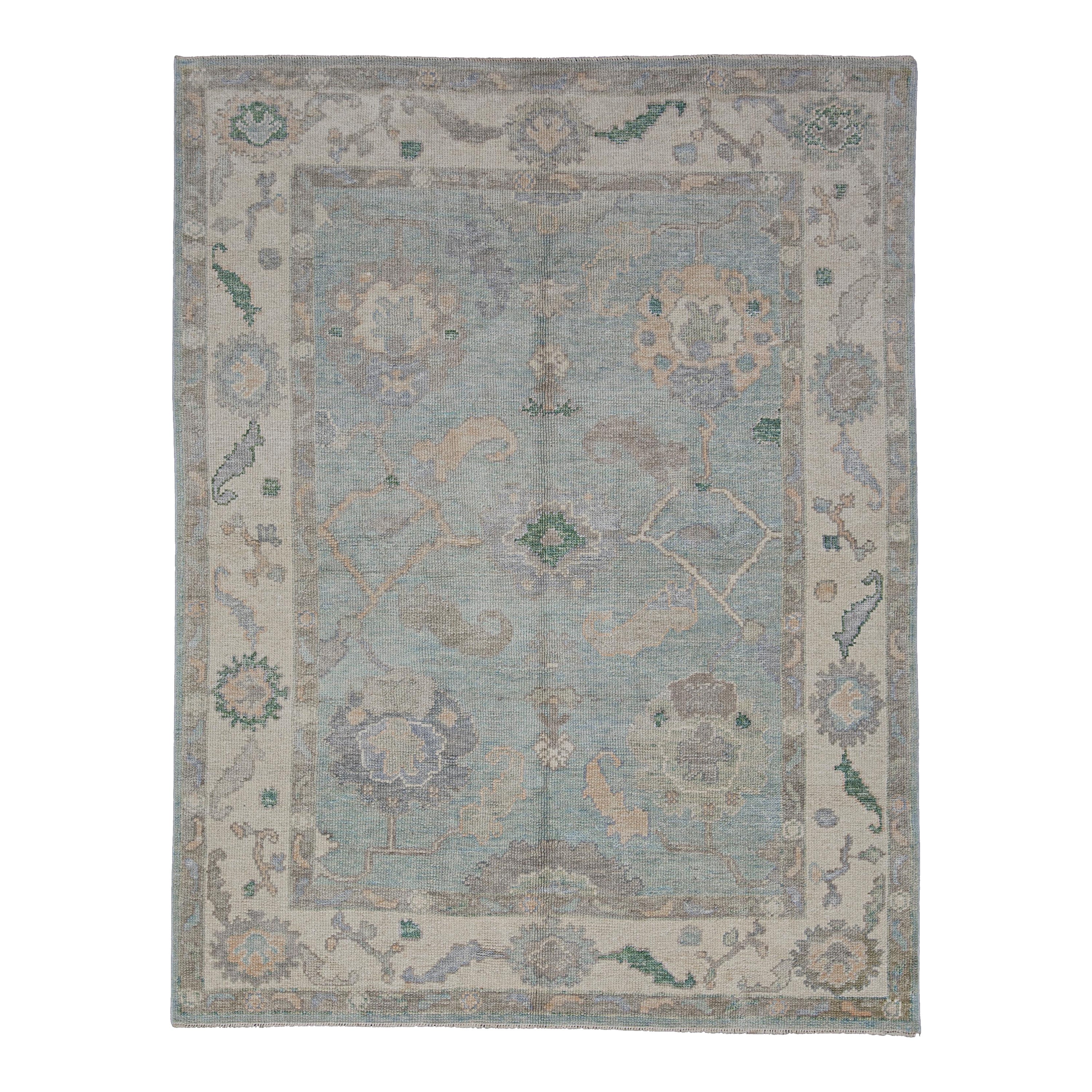 Turkish Oushak Rug Oriental Handmade 5'1" x 6'7" #12330 For Sale