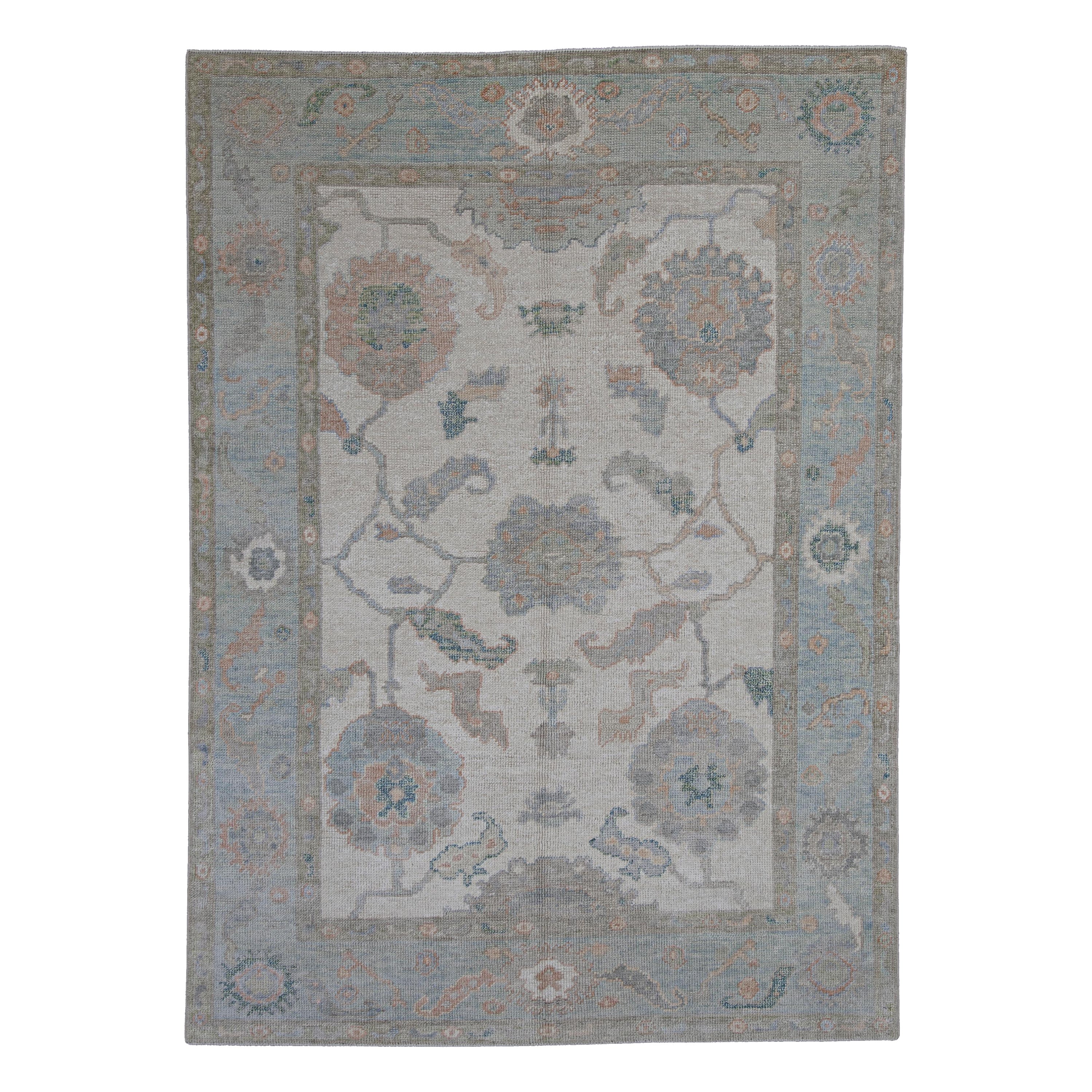 Turkish Oushak Rug Oriental Handmade 5' x 6'11" #12047 For Sale