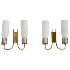 Designer italien, Wall Lights, laiton, verre, Italie, années 1950