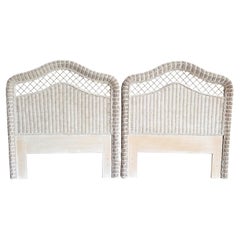 Boho Chic White Washed Wicker Twin Size Headboards by Henry Link - a Pair
