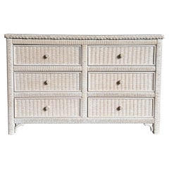Boho Chic White Washed Henry Link Wicker Dresser by Lexington Furniture