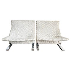 Marzio Cecchi Low Knitted Rope and Chrome Lounge Chairs - a Pair