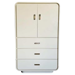 Postmodern Cream Lacquer Laminate Waterfall Armoire