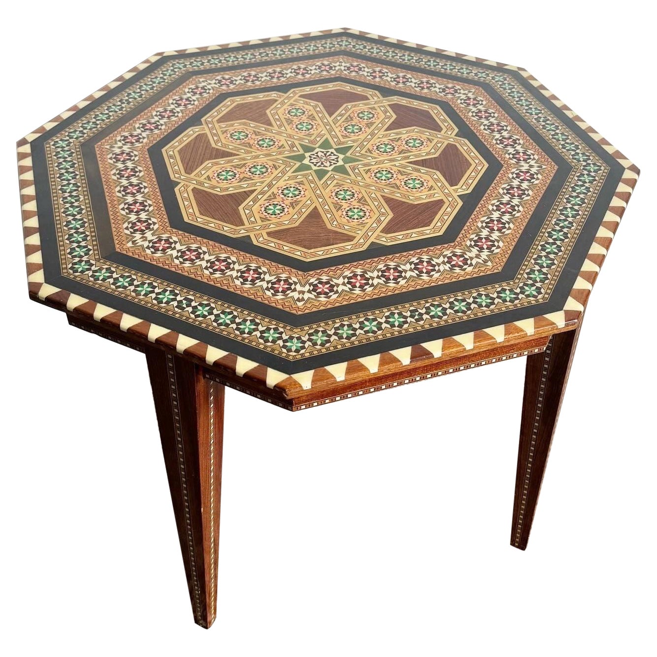 Vintage Moorish Inlaid Hexagonal Side Table