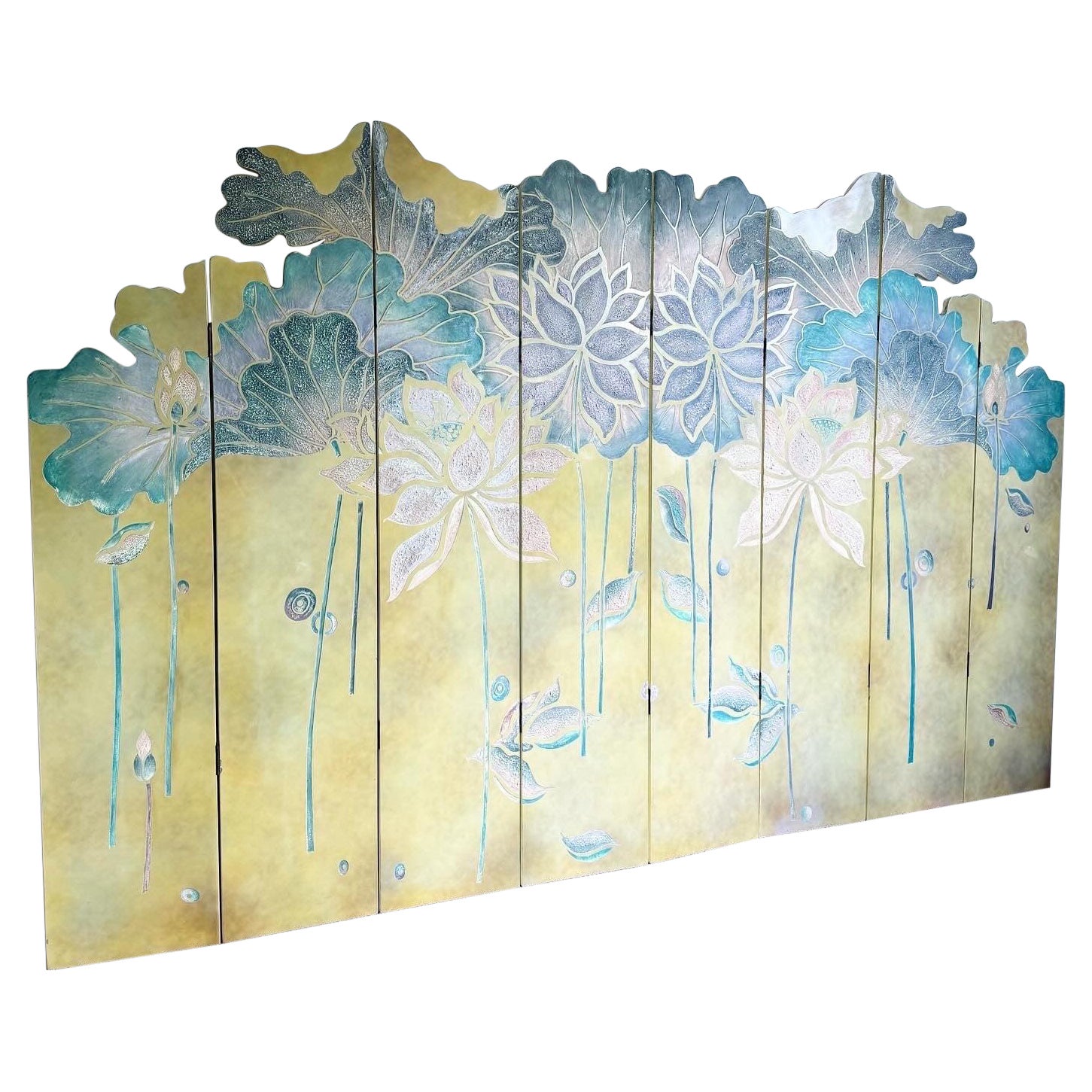 Chinese Hand Carved Flowers and Ducks Sculpted Room Divider Screen - 8 Panels