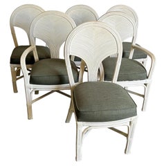Boho Chic Pencil Reed and Rattan Dining Chairs - Set of 6
