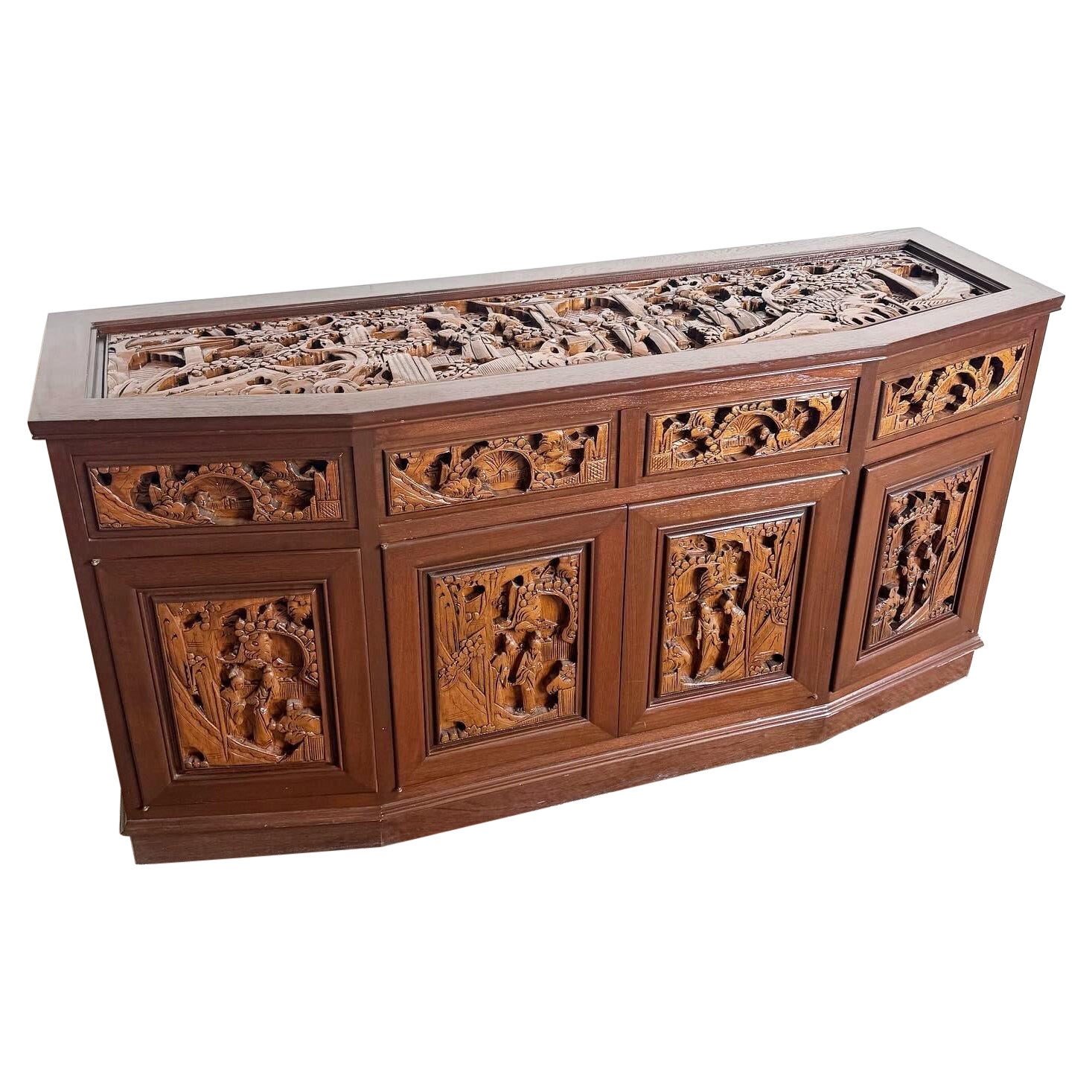 Asian Wooden Hand Carved Credenza