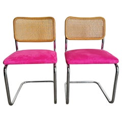 Mid Century Modern Chrome Cane and Pink Cantilever Dining Chairs - a Pair