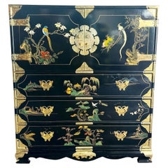 Armoire/coffre à tiroirs chinoise peinte à la main en noir et or
