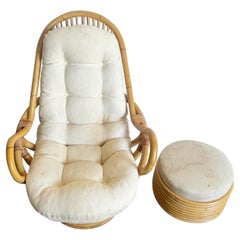 Boho Chic Bamboo Wicker Papasan Chair With Circular Foot Rest