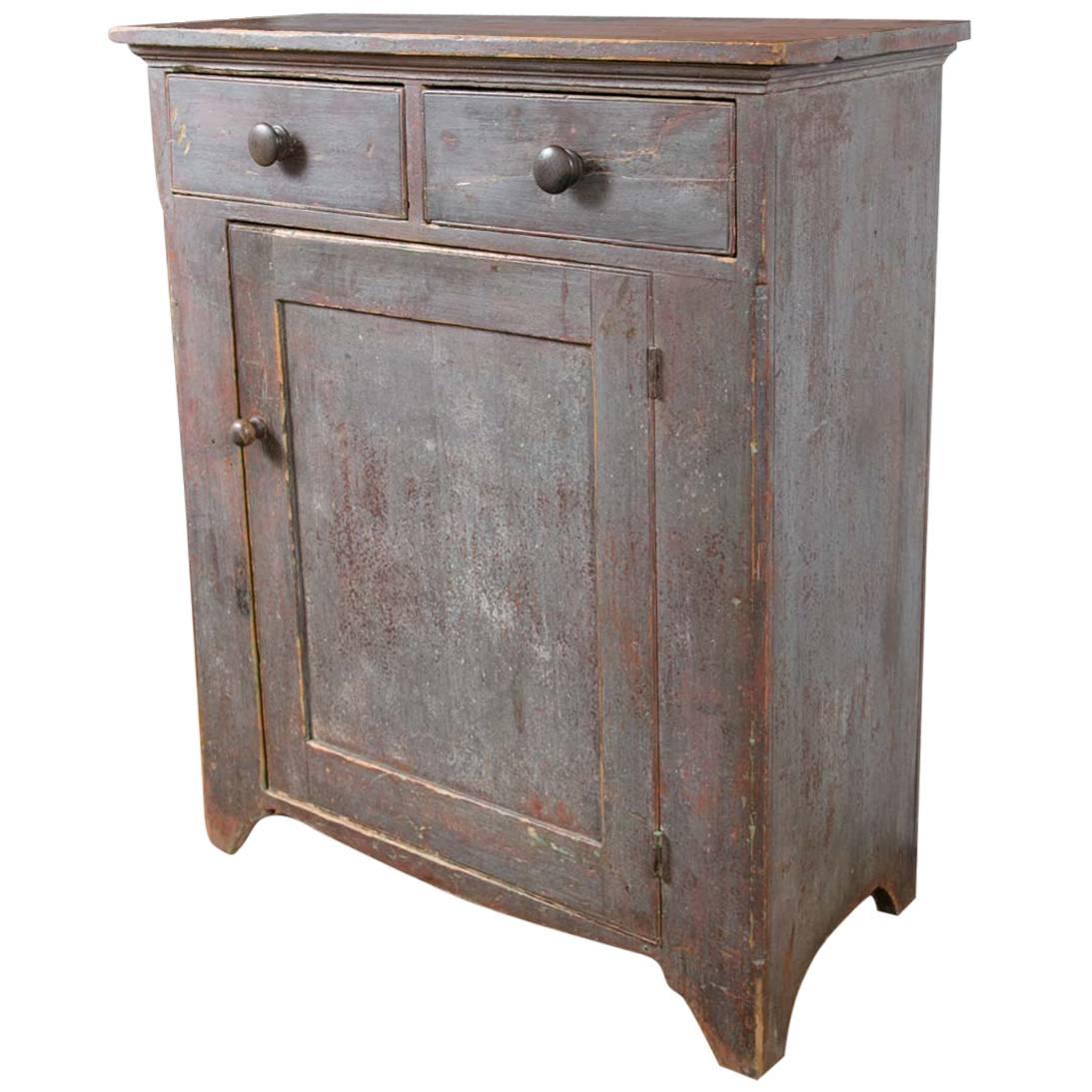 19th Century Blue Painted Pine Country Cupboard