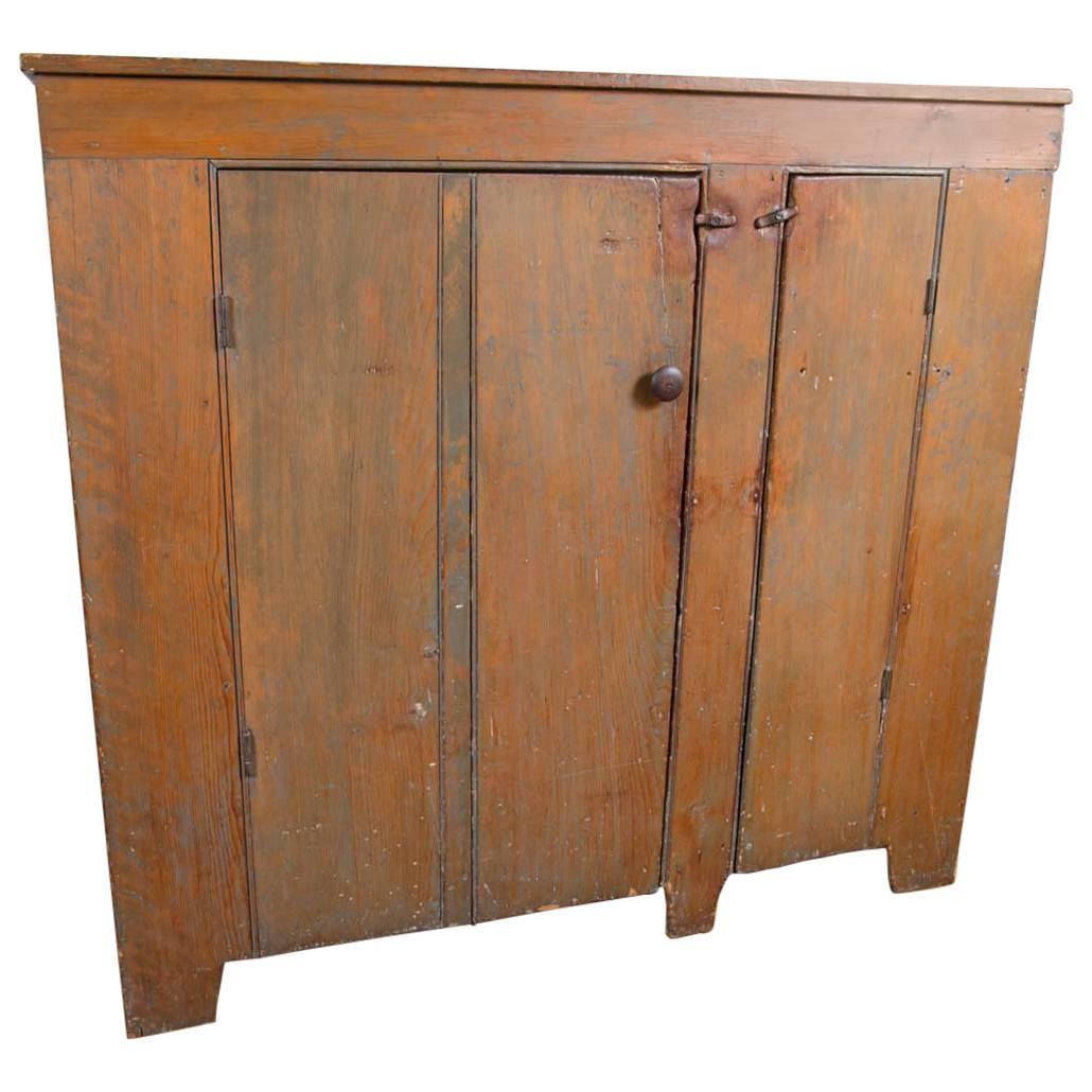 19th Century Two-Door Country Cupboard in Old Brown Wash For Sale