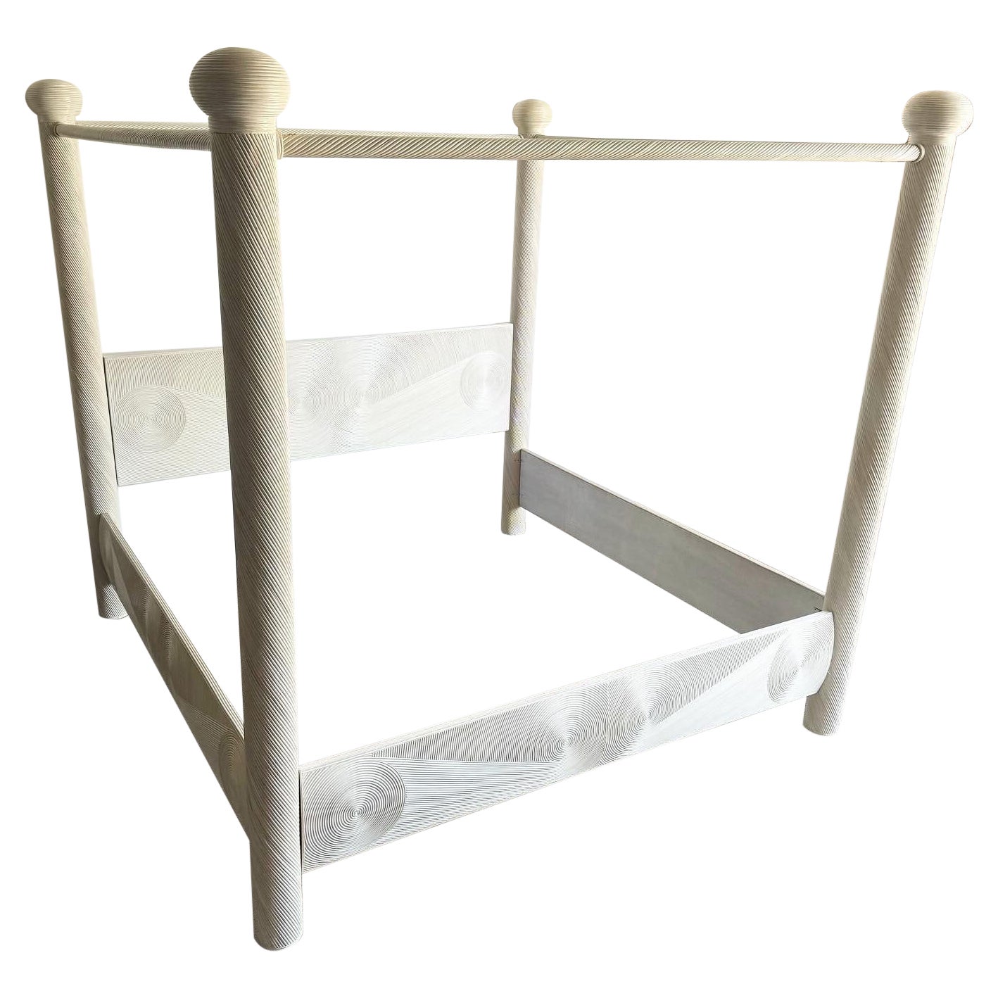 Boho Chic Swirl Pencil Reed King Size Canopy Bed Frame