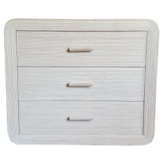 Boho Chic White Washed Swirl Pencil Reed Waterfall Chest of Drawers