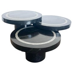 Postmodern Black and Grey Tessellated Stone Circular Mushroom Nesting Tables