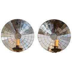 Pair of Late 18th Century Round Mirrored Candle Sconces