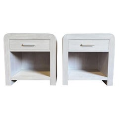 Boho Chic White Washed Swirl Pencil Reed Waterfall Nightstands - a Pair