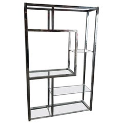 Estantería moderna de mediados de siglo, cromada y de cristal