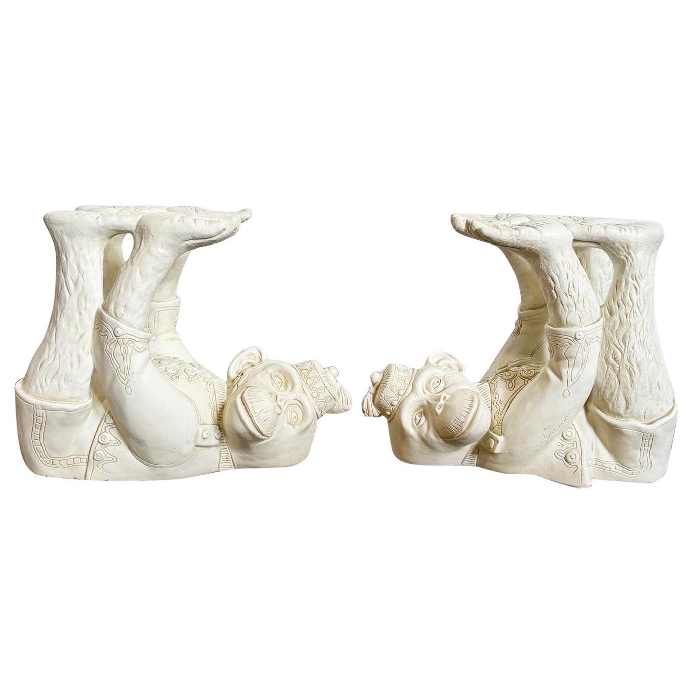 Boho Regency Plaster Monkey Tables by Continental Accents - a Pair For Sale