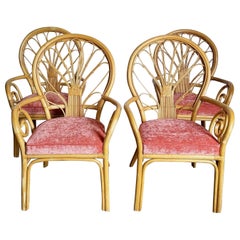 Poltroncine a spirale Boho Chic in vimini e rattan con schienale a palloncino - Set di 4