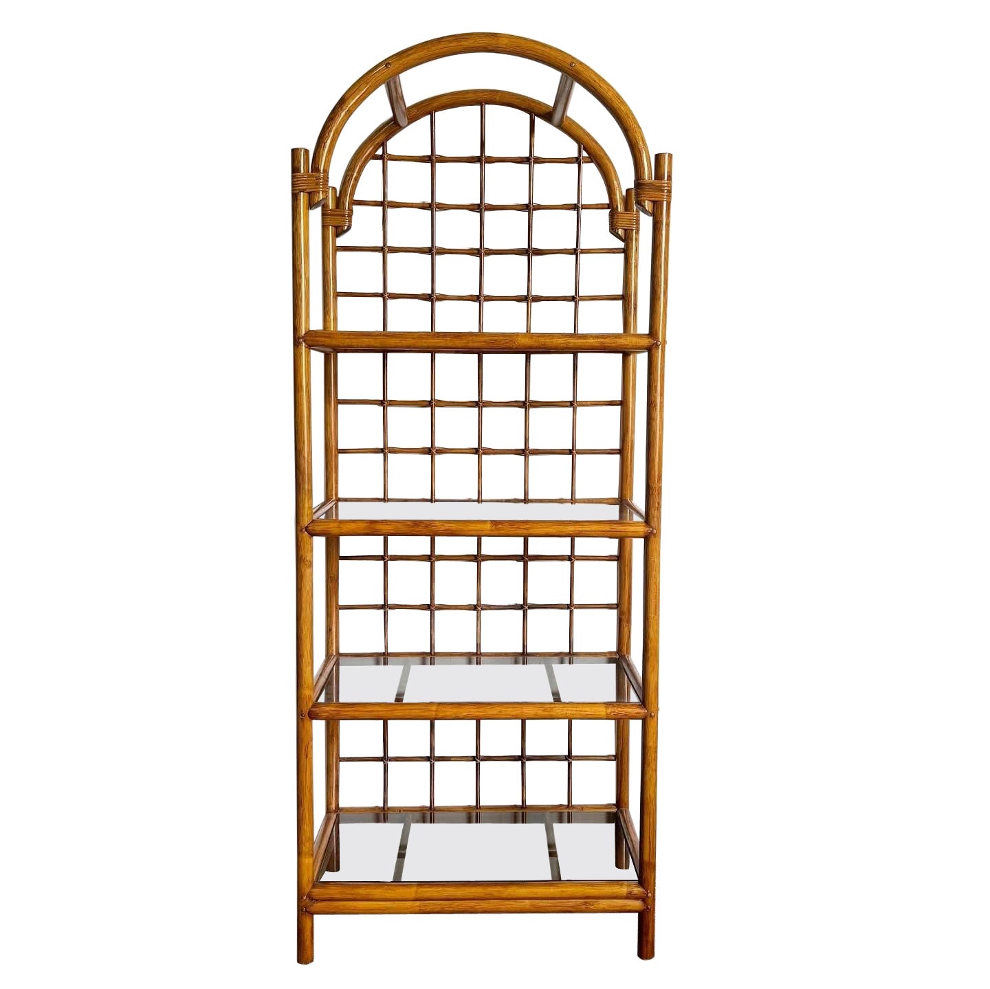 Étagère Boho Chic en rotin à 4 niveaux en verre fumé