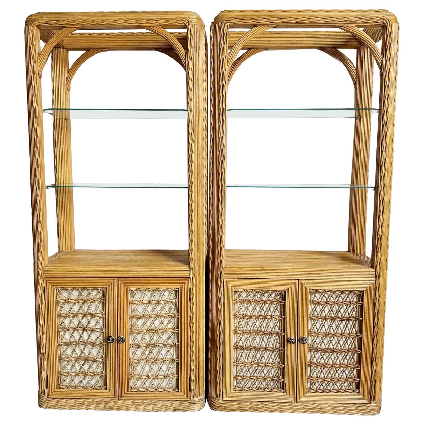 Boho Chic Twisted Pencil Reed Etageres - a Pair For Sale at 1stDibs