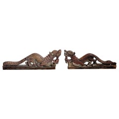 Chinese Hand Carved Dragons Sculptures - a Pair