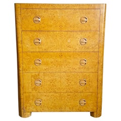Art Deco Birds Eye Maple Veneer Highboy With Cedar Storage in Bottom Drawer