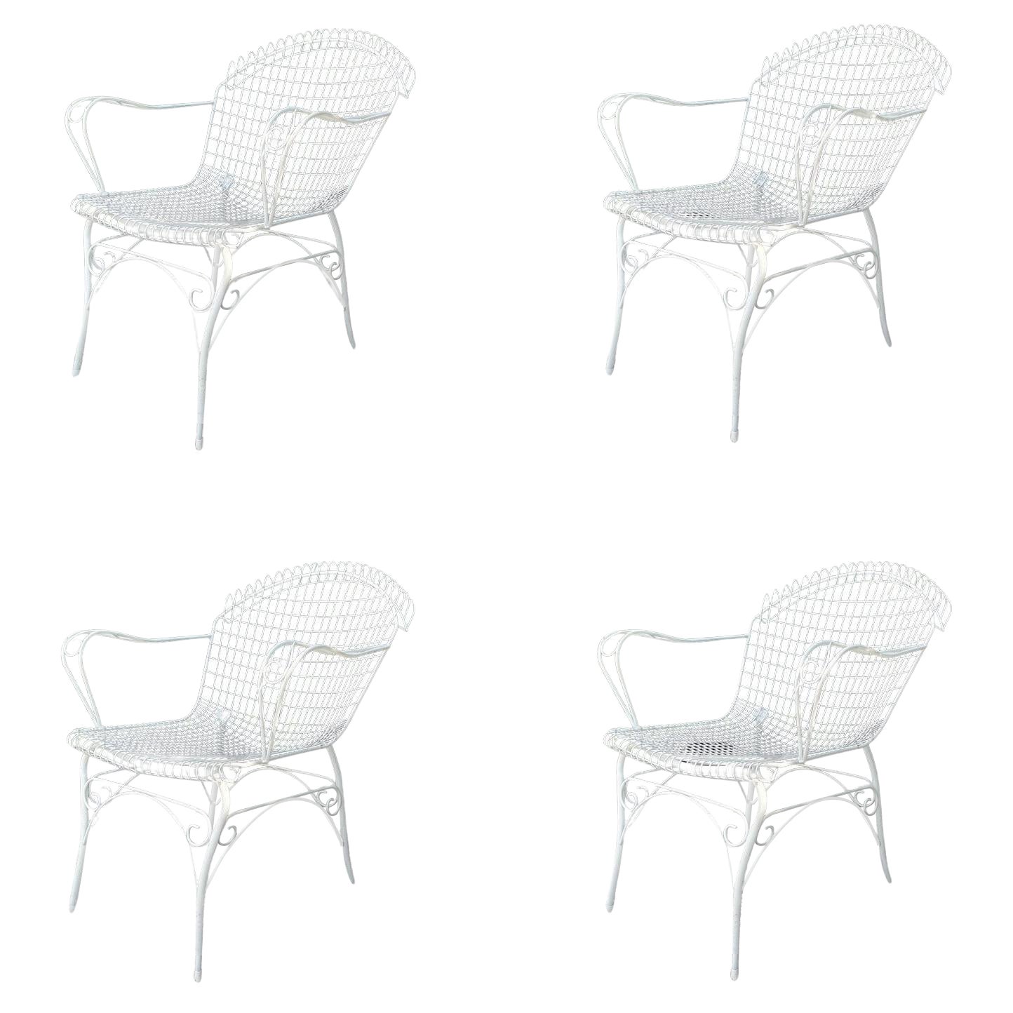 Siglo XX Conjunto Vintage Francés de Cuatro Sillones de Jardín de Hierro en venta