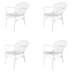 20ème siècle Français Vintage Ensemble de quatre fauteuils de jardin en fer