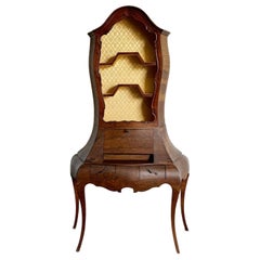 Italian Olive Burl Wood Cabriole Leg Bombé Secretary Desk With Bookshelf