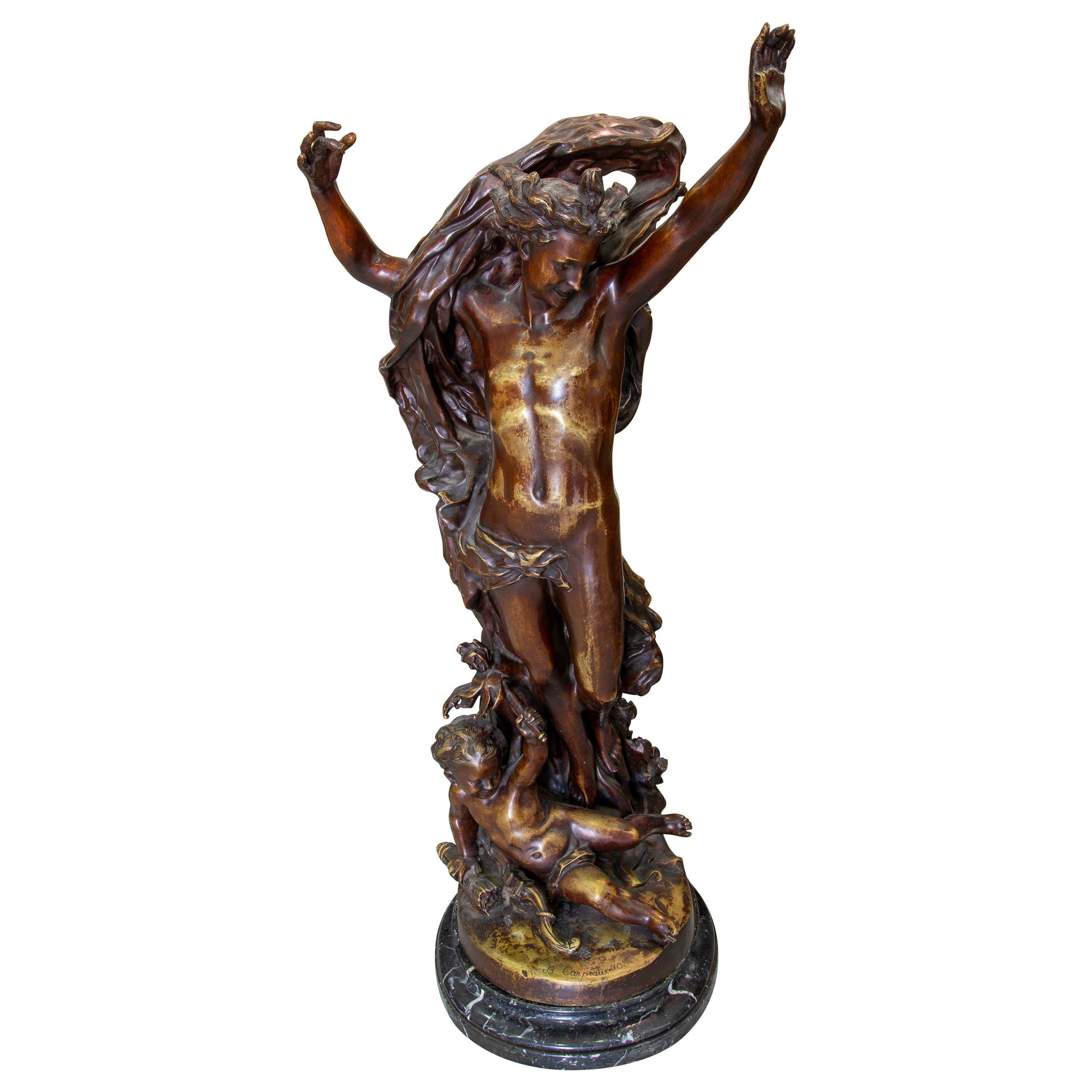 1970s Bronze Sculpture Signed "B Carpeaux JC" of Character with Cupid
