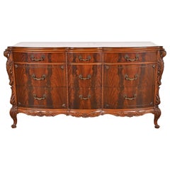 Romweber French Louis XV Flame Mahogany Dresser With Carved Swan Heads, 1930s