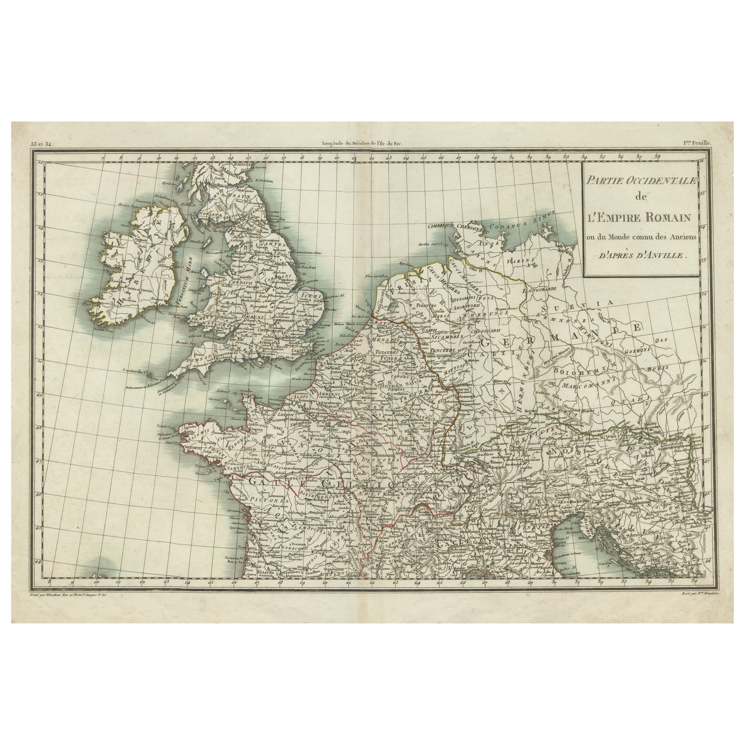 Western Roman Empire Map: British Isles & Gaul - 1802 Tardieu Atlas