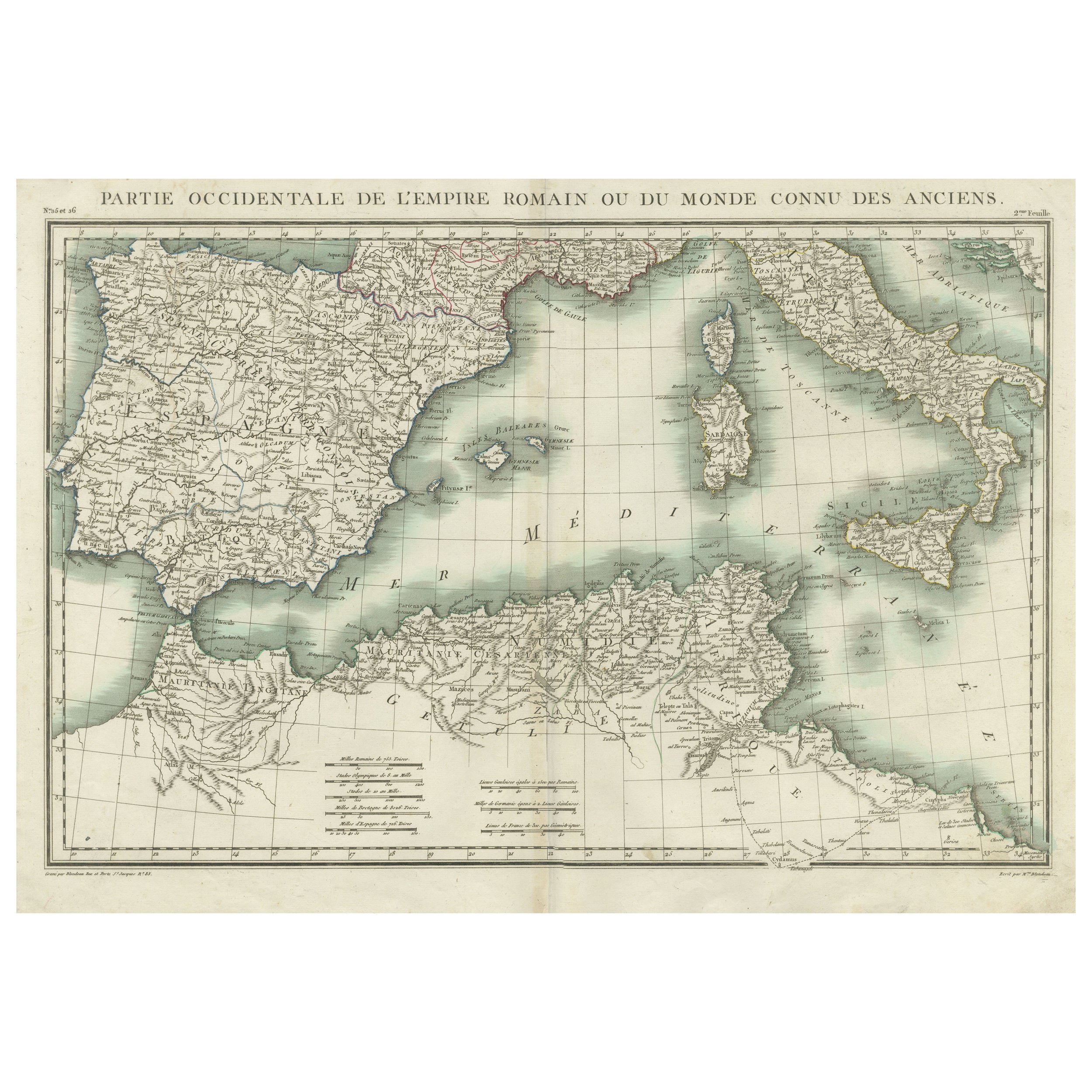 Iberische Halbinsel und Mittelmeerkarte: Weströmisches Kaiserreich, von Tardieu, 1802