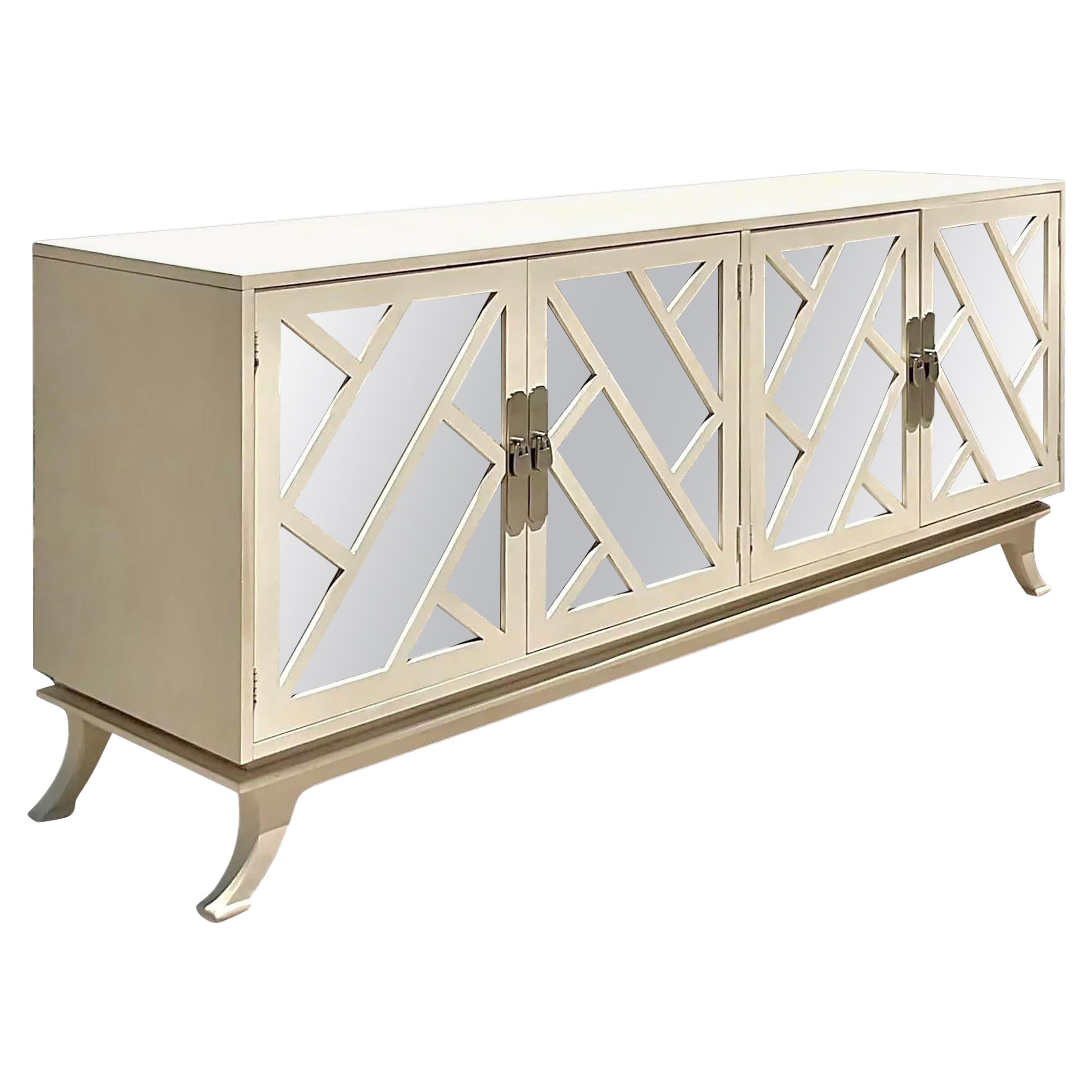 Vintage Coastal Chinese Chippendale Mirrored Credenza After Century