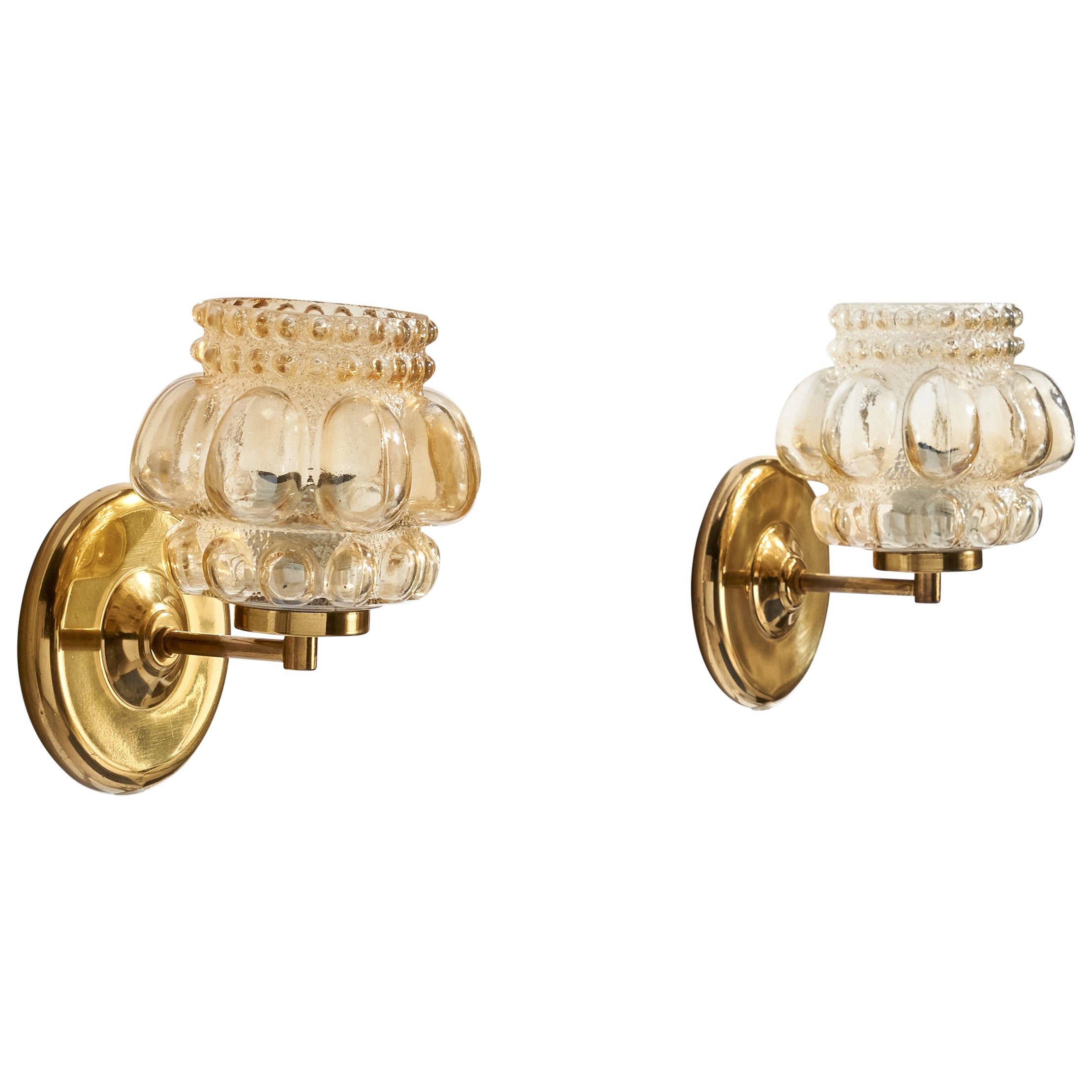 Helena Tynell, Wall Lights, Brass, Glass, Sweden, 1960s