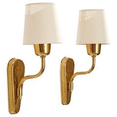 Fog & Mørup, Wall Lights, Brass, Fabric, Denmark, 1950s
