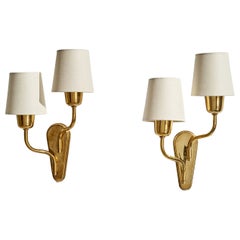 Fog & Mørup, Wall Lights, Messing, Stoff, Dänemark, 1950er Jahre