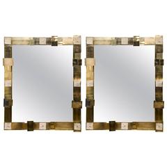 Pair of Brass and Rock Crystal Mirrors