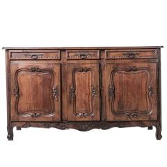 Antique French Louis XV Style Buffet Enfilade of Hand-Carved Oak 