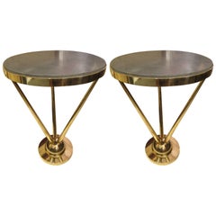 Pair of Sculptural French 1970s Bronze Tables with Marble Tops