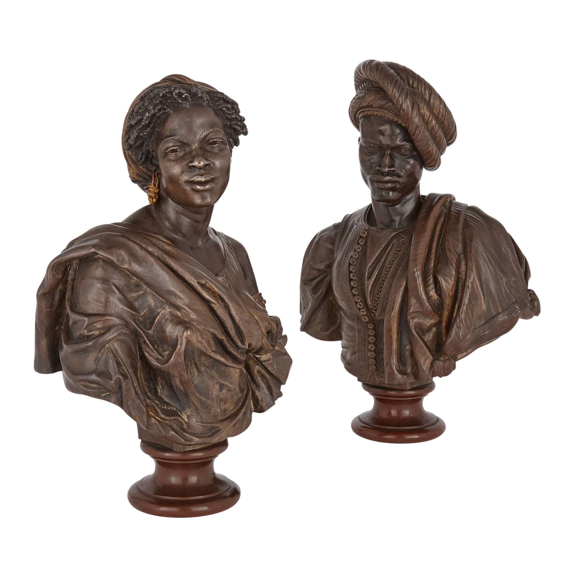 Pair of Orientalist Bronze Busts by Cordier, 1861