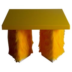 coffee table Eccentrico, 1/4 Studio Greca contemporary yellow fur lacquered wood