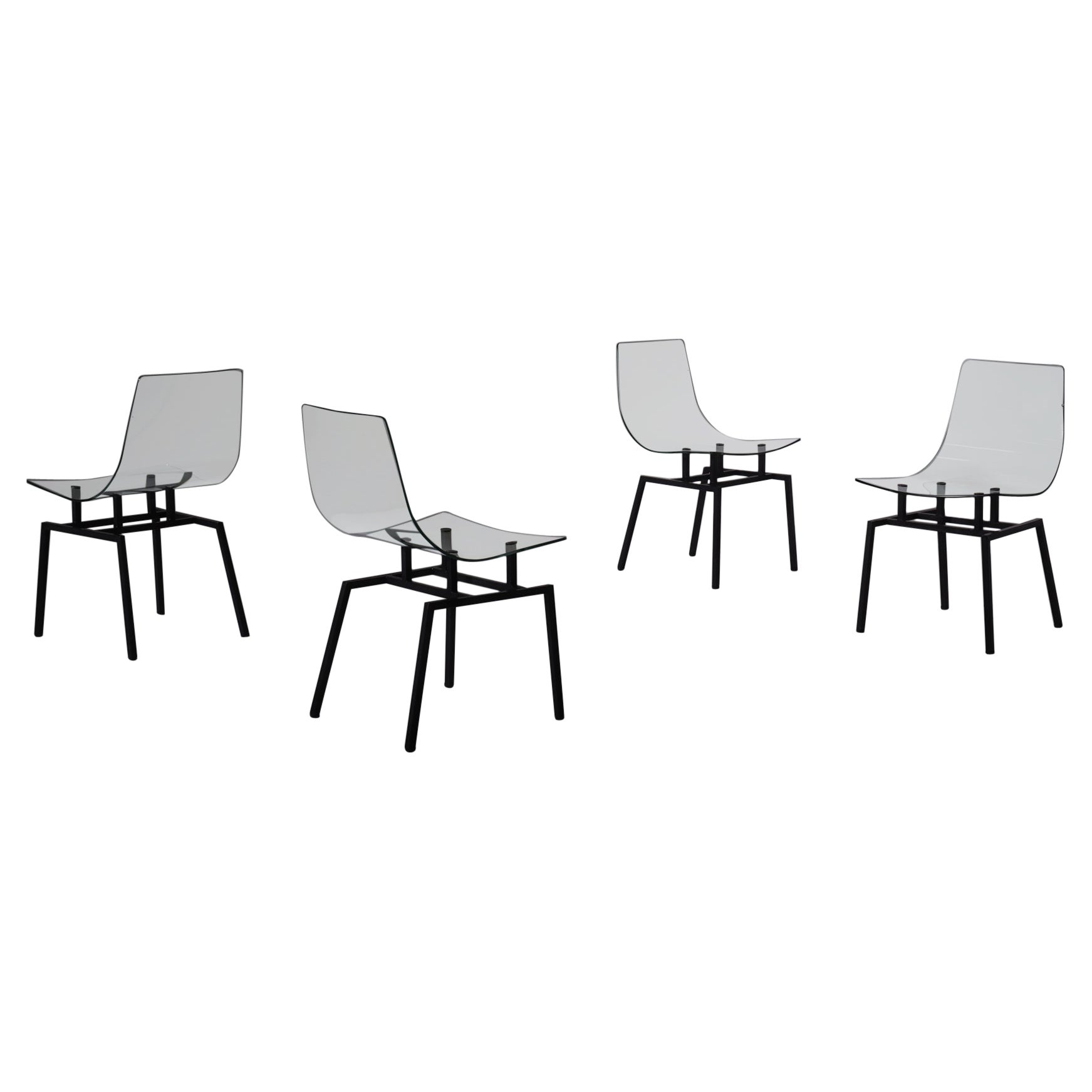 Michel Blondeau set of four 'verre securit' chairs, France 1958 For Sale
