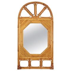 Italian Vivai del Sud Split Reed Rattan Arched Mirror