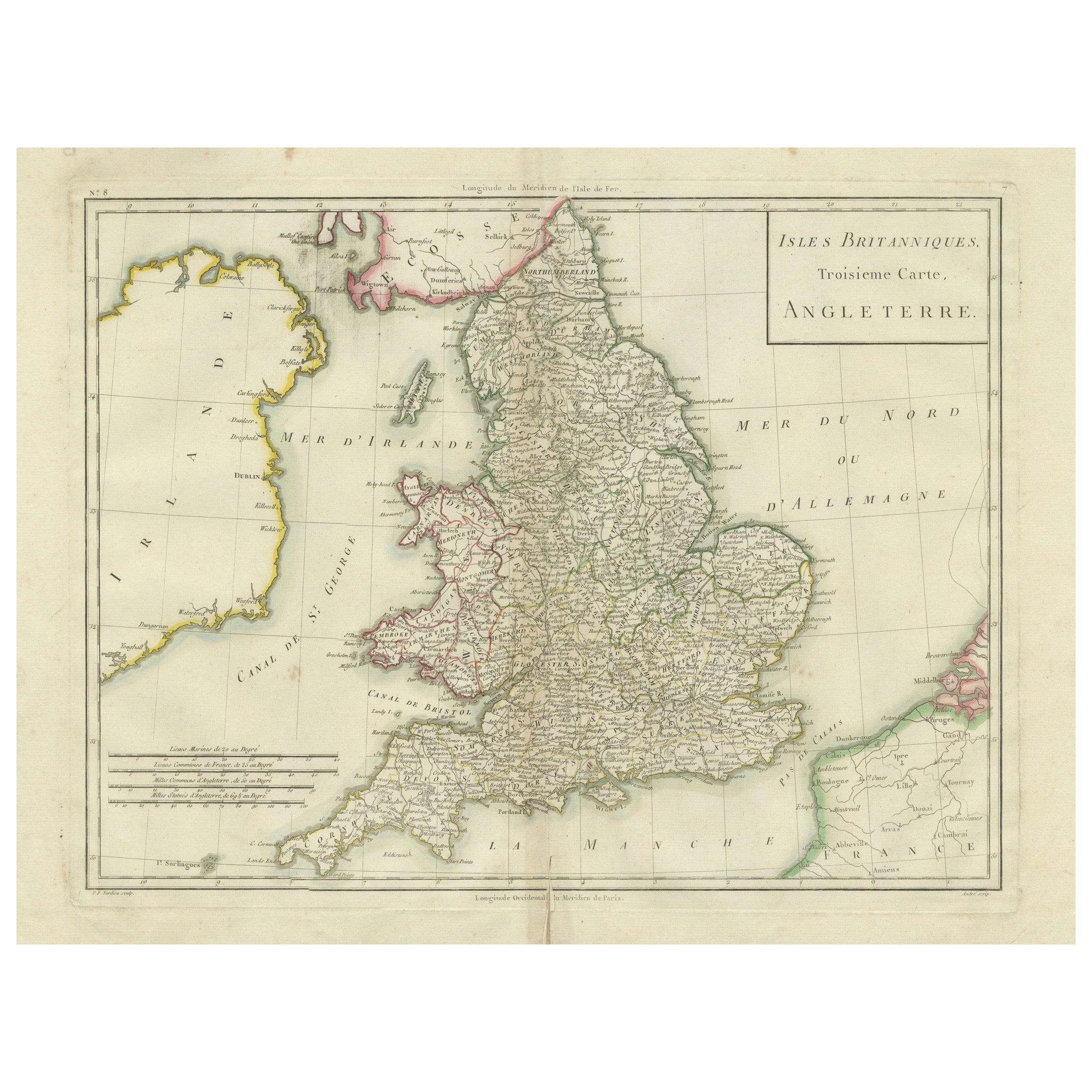 Map of England and Surrounding Regions: frühes 19. Jahrhundert – 1802 Tardieu Atlas